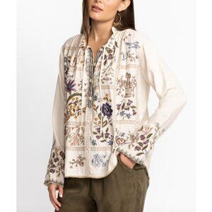 Johnny Was Mabel Blouse Long Sleeve Cream Embroidered Floral Size Small